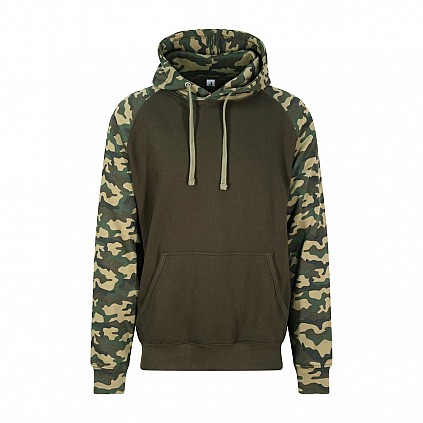 Felpa con cappuccio a contrasto: Verde Camo