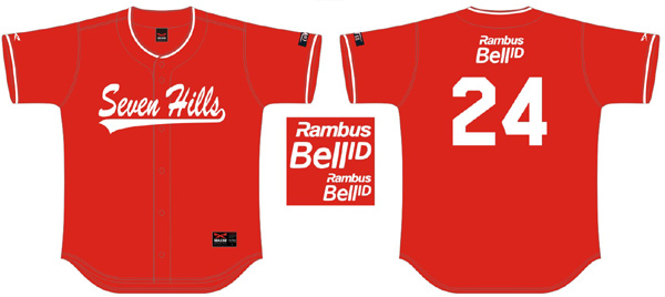 Maglia da baseball Seven Hills, maglia posteriore piatta + sponsor
