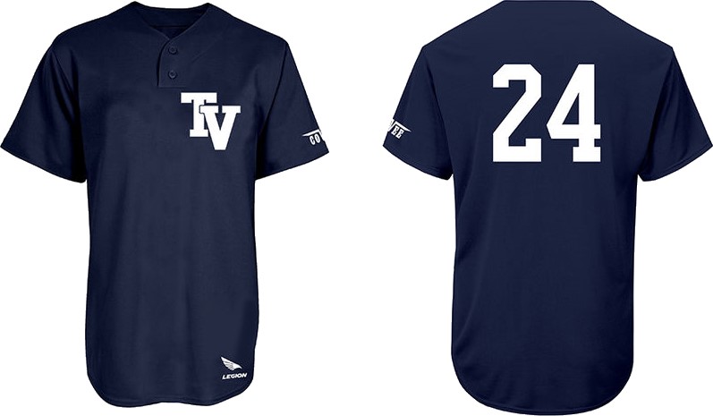 Maglia da baseball Terrasvogels, 2 bottoni, maglia posteriore piatta